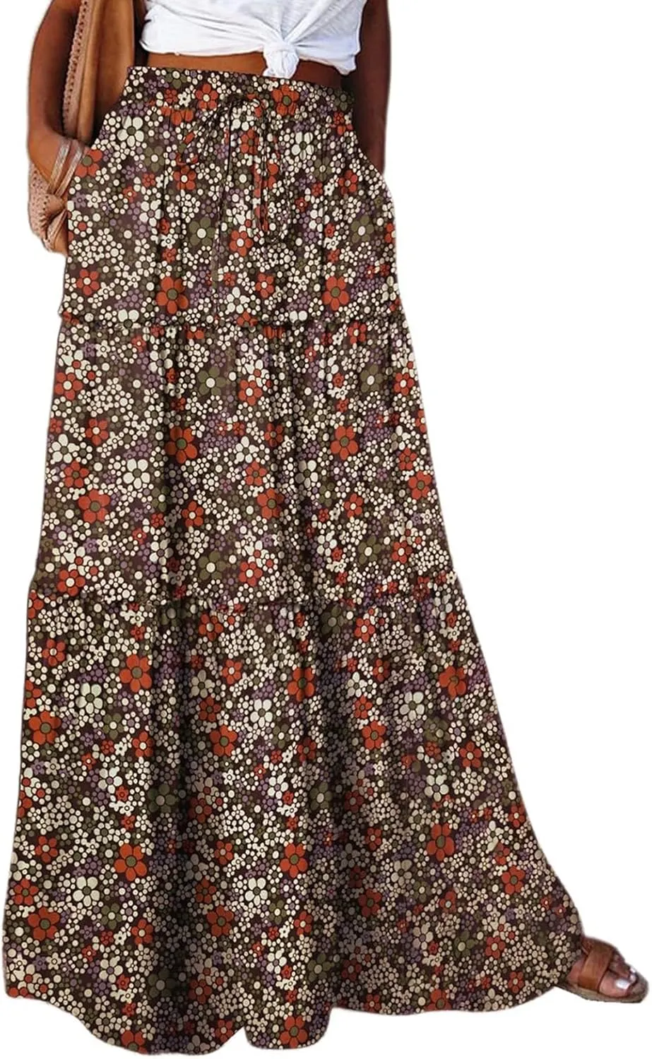 Women's 2025 Summer Skirt High Waist Flowy A Line Boho Skirt Maxi Skirt with Pockets