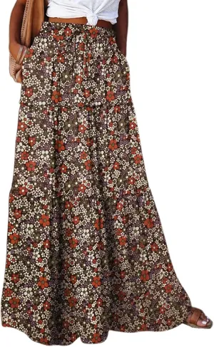 Women's 2025 Summer Skirt High Waist Flowy A Line Boho Skirt Maxi Skirt with Pockets