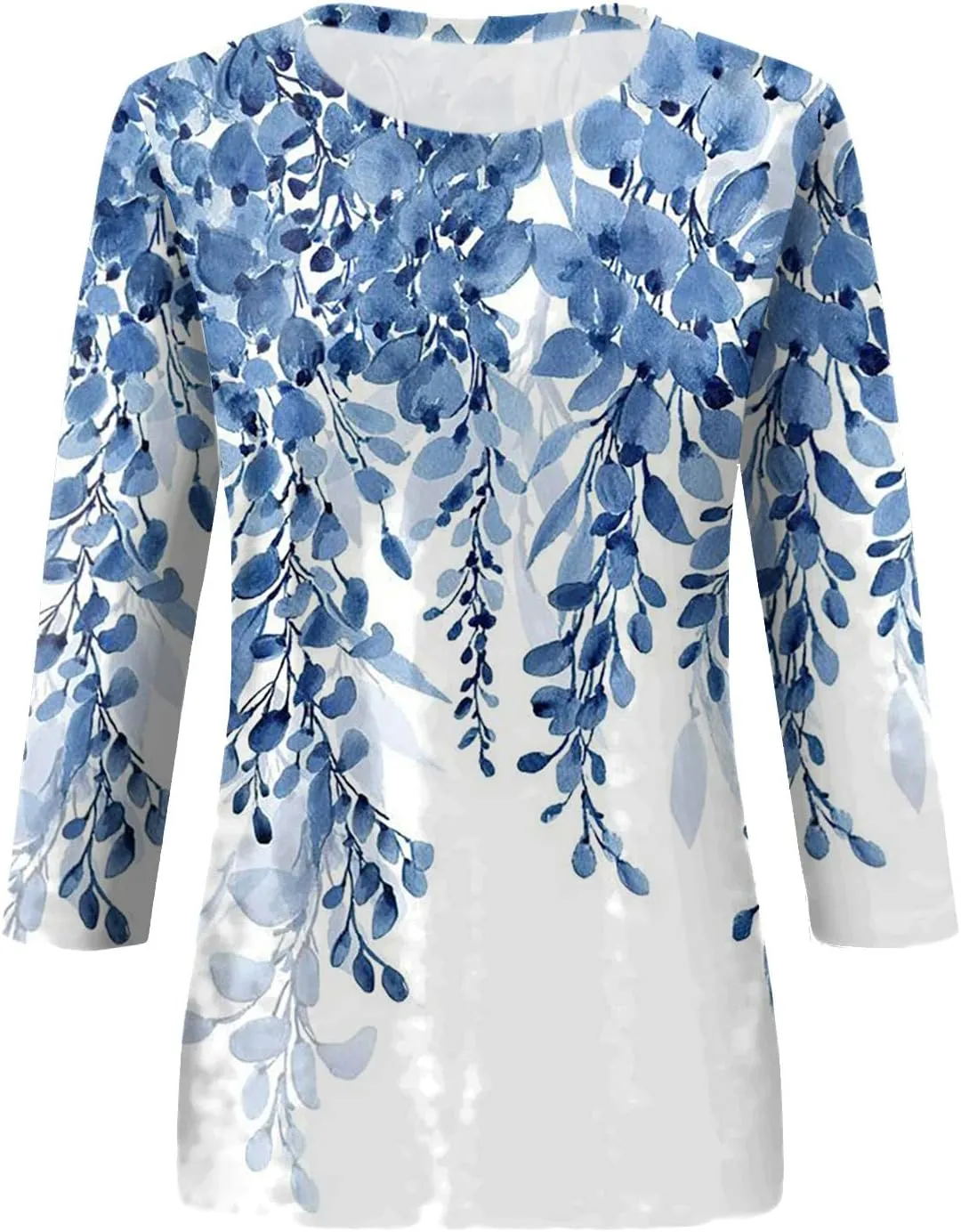 Womens 3/4 Sleeve Tops 2025 Summer Floral Print Round Neck Shirts Loose Fit Three Quarter Sleeve Tshirts