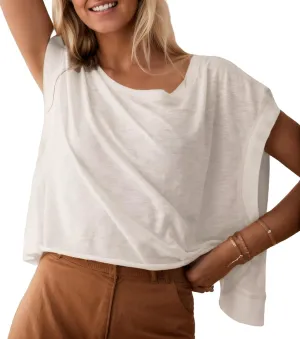 Womens Cap Sleeve Crop Tops Summer Loose Fit Crew Neck Back Criss Cross T Shirts