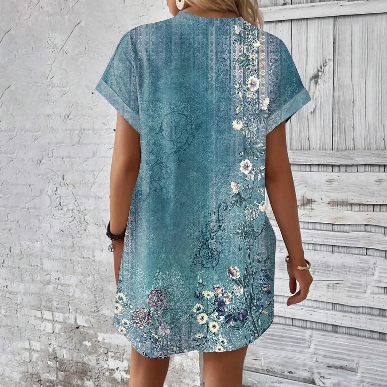 Women's Casual Dresses Summer Short Sleeve Mid Thigh Length T Shirt Dress with Pocket for Women