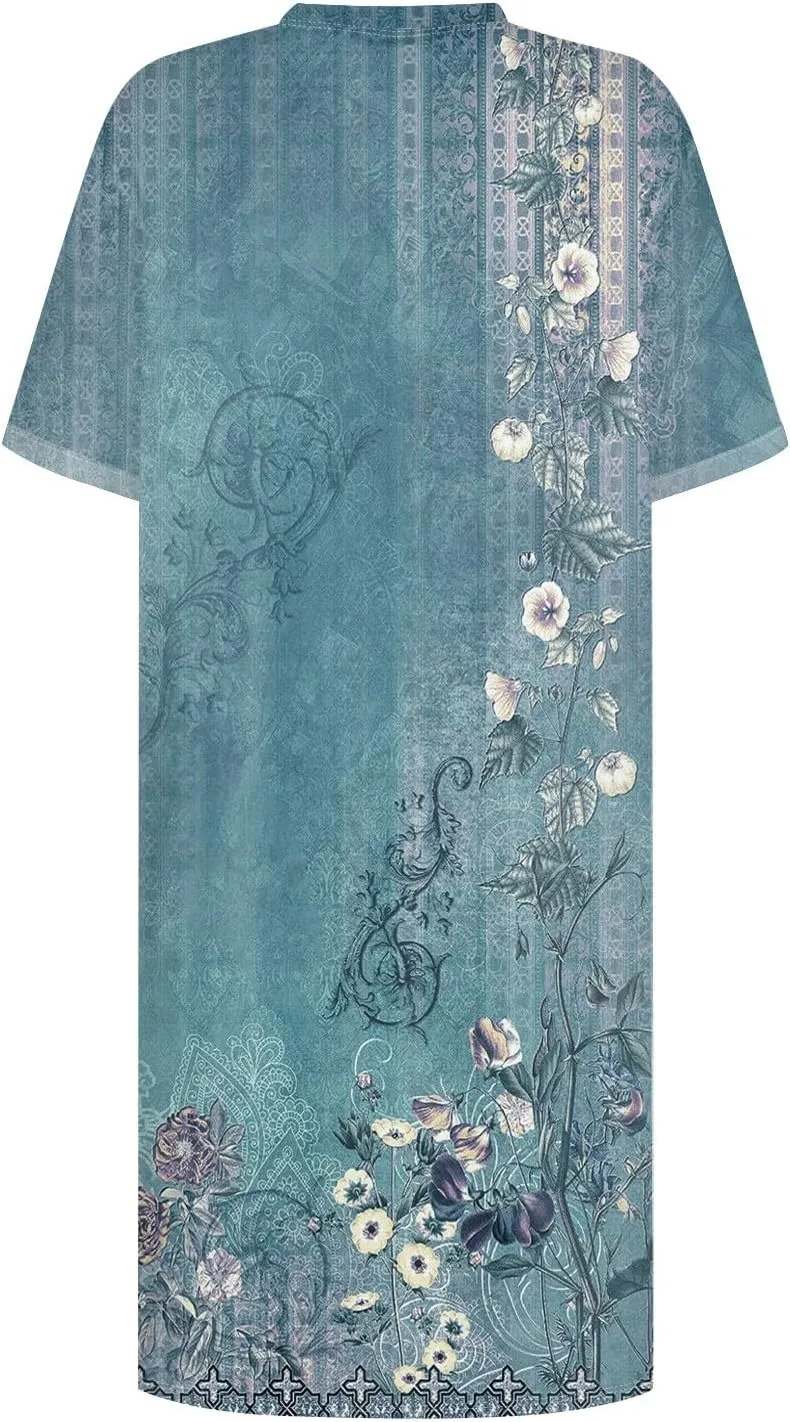 Women's Casual Dresses Summer Short Sleeve Mid Thigh Length T Shirt Dress with Pocket for Women