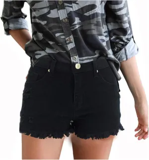 Women's Casual High Waisted Washed Frayed Raw Hem Pockets Denim Shorts Stretchy Ripped Jean Shorts Sexy Hot Shorts