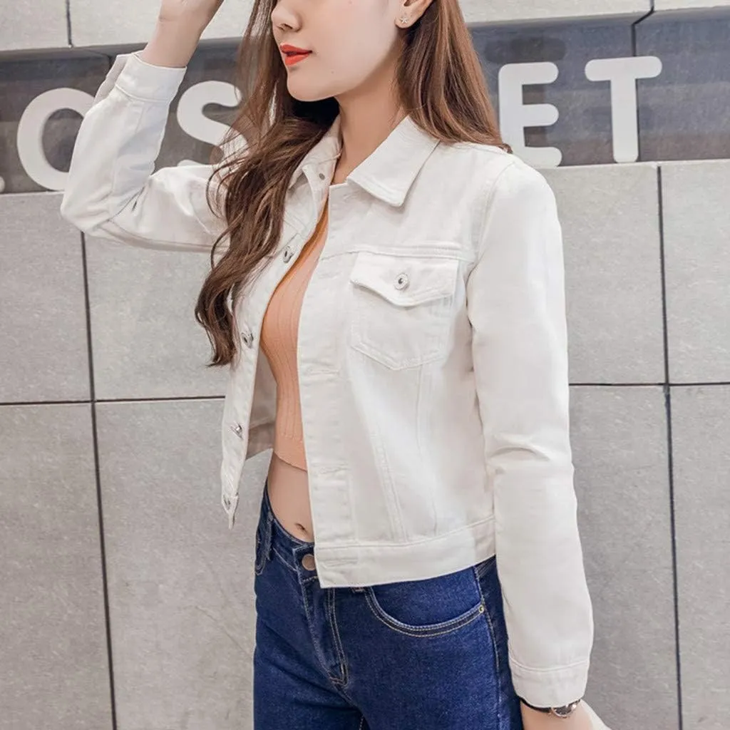 Womens Cropped Denim Jackets Short Basic 2024 Stretch Button Down Pocket Long Sleeve Jacket Fitted Crop Denim Jacket