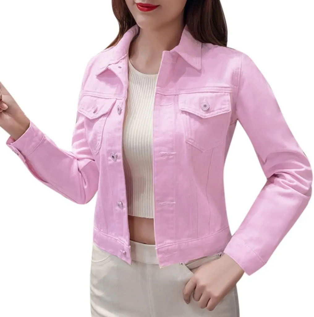 Womens Cropped Denim Jackets Short Basic 2024 Stretch Button Down Pocket Long Sleeve Jacket Fitted Crop Denim Jacket