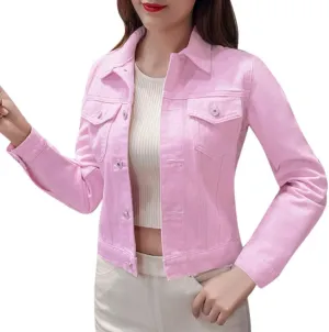 Womens Cropped Denim Jackets Short Basic 2024 Stretch Button Down Pocket Long Sleeve Jacket Fitted Crop Denim Jacket