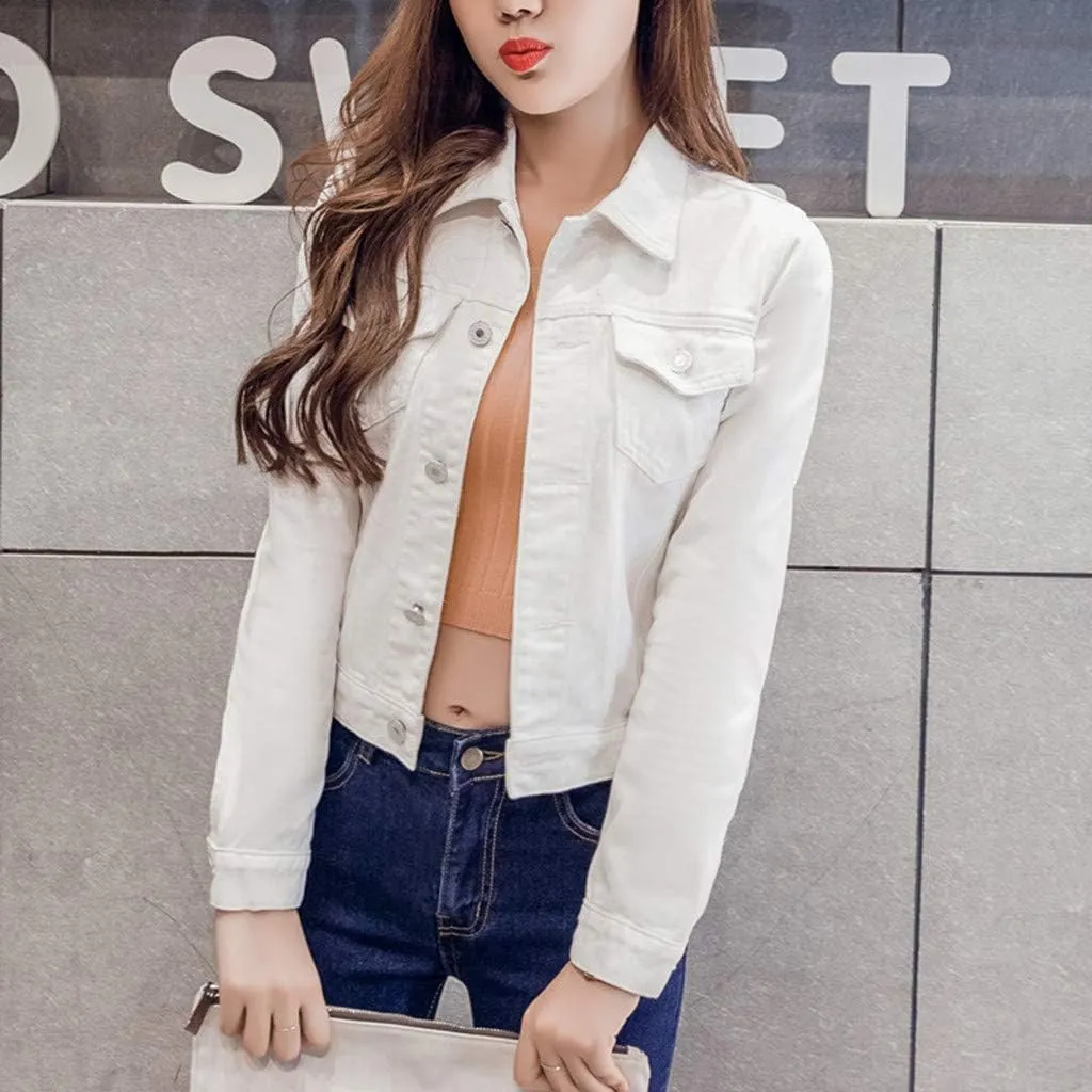 Womens Cropped Denim Jackets Short Basic 2024 Stretch Button Down Pocket Long Sleeve Jacket Fitted Crop Denim Jacket