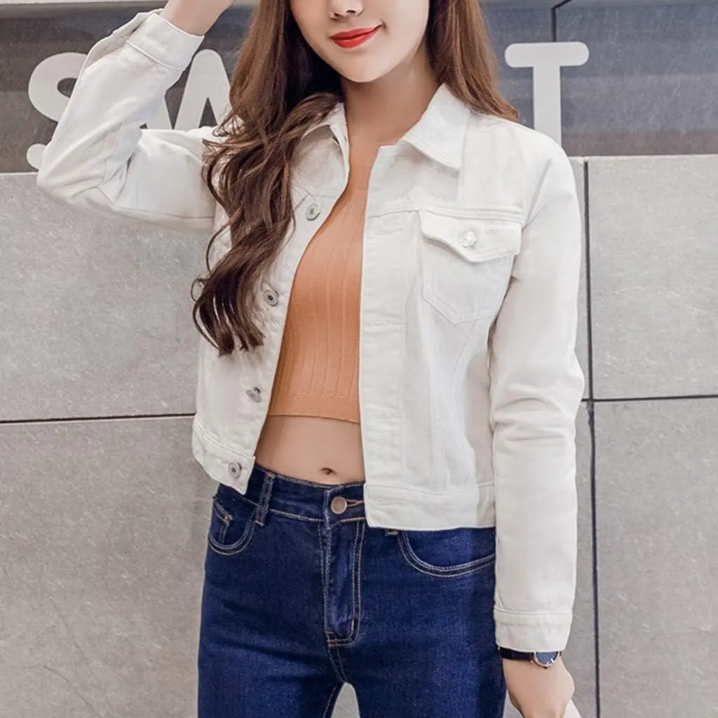 Womens Cropped Denim Jackets Short Basic 2024 Stretch Button Down Pocket Long Sleeve Jacket Fitted Crop Denim Jacket
