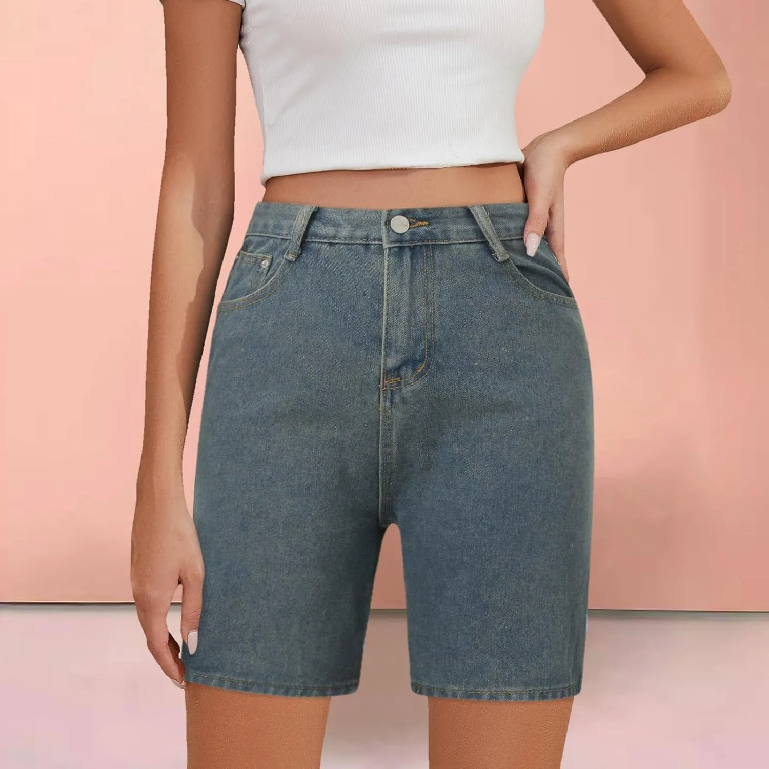 Womens Denim Shorts High Waisted Stretch High Waisted Lounge Classic Casual Jean Shorts Denim Trousers with Pockets