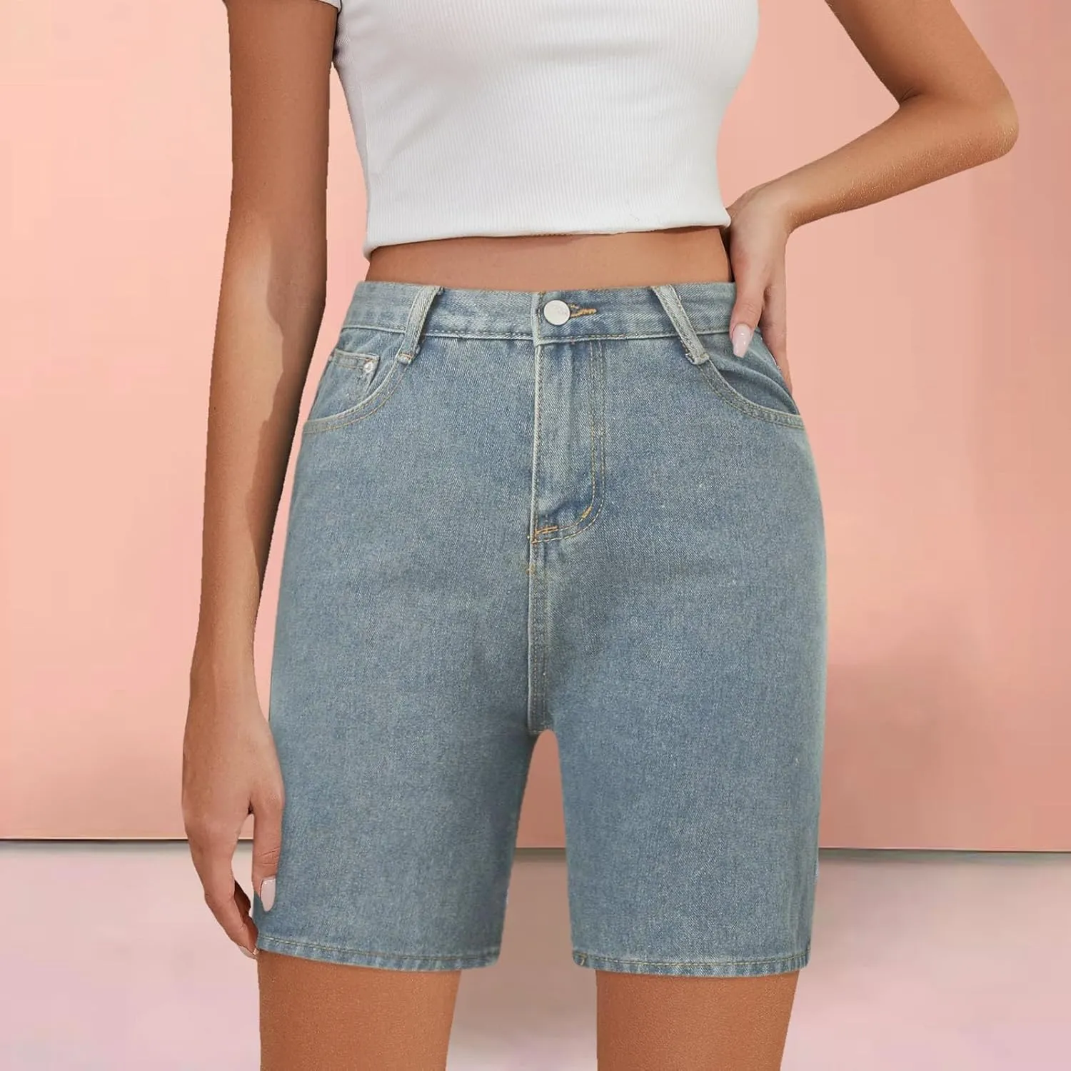 Womens Denim Shorts High Waisted Stretch High Waisted Lounge Classic Casual Jean Shorts Denim Trousers with Pockets