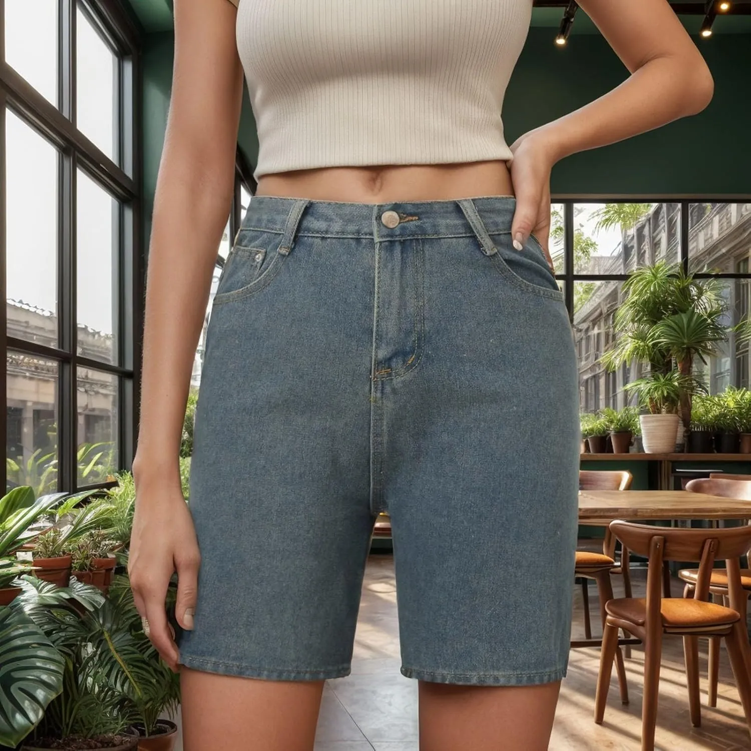 Womens Denim Shorts High Waisted Stretch High Waisted Lounge Classic Casual Jean Shorts Denim Trousers with Pockets