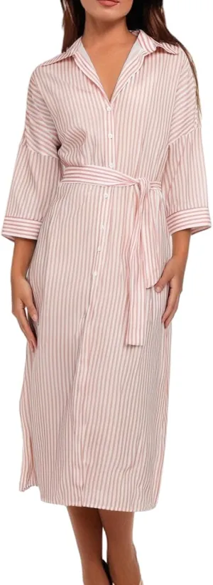 Womens Dresses Plus Size Button Down Collared 3/D Sleeve Dress Split Belted Vacation Maxi Dress Oversized Sundress