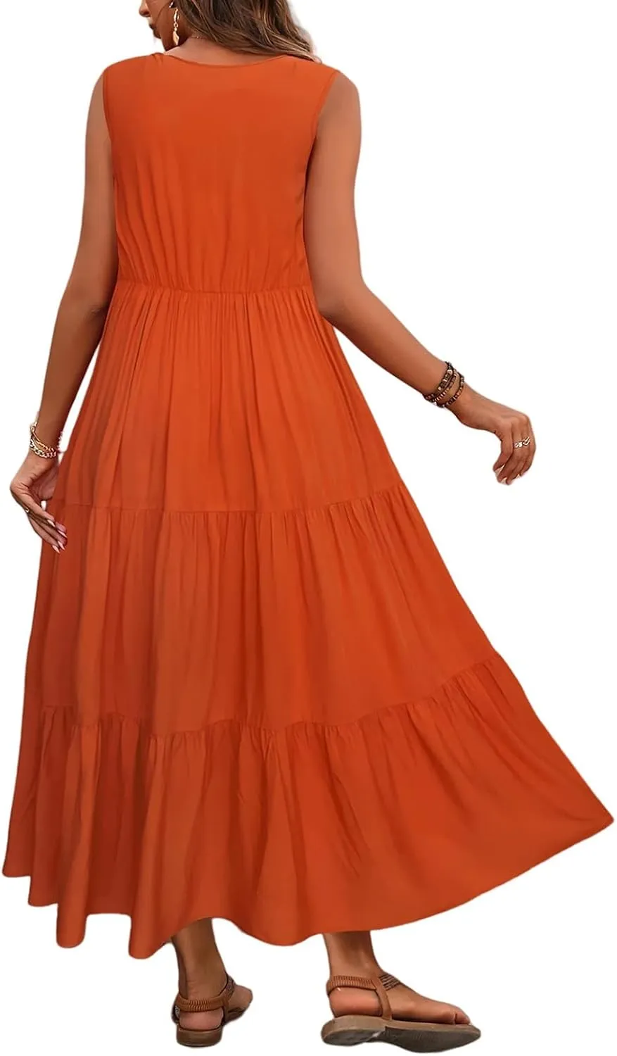 Womens Dresses V Neck Sleeveless Maxi Dress Summer Ruffle Elegant Tiered Layered Cocktail Party Dresses 2025