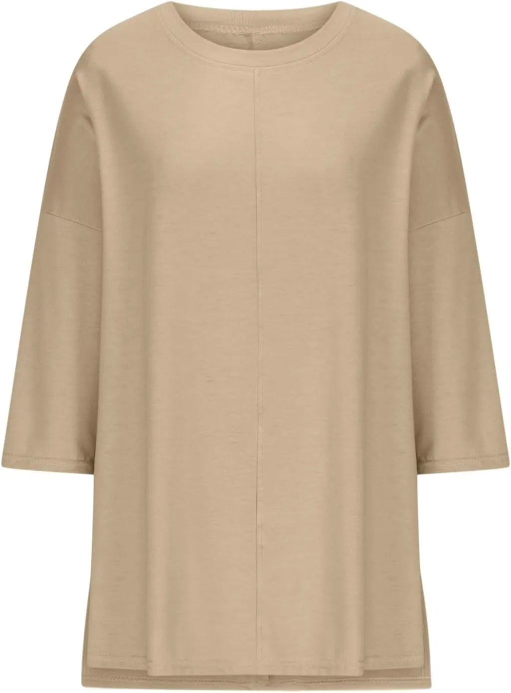 Womens Elbow Length Sleeve Tops with Side Slit Oversized Tees Solid Crew Neck Basic Casual Loose Tunic Tops Tshirt