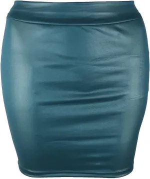 Womens Faux Leather Skirt High Waisted Stretchy Bodycon Short Skirt Solid Slim Fit Pencil Skirts Party Mini Skirts