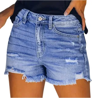 Womens High Waist Denim Jean Short Ripped Cut Off Stretchy Denim Hot Short Summer Jean Shorts