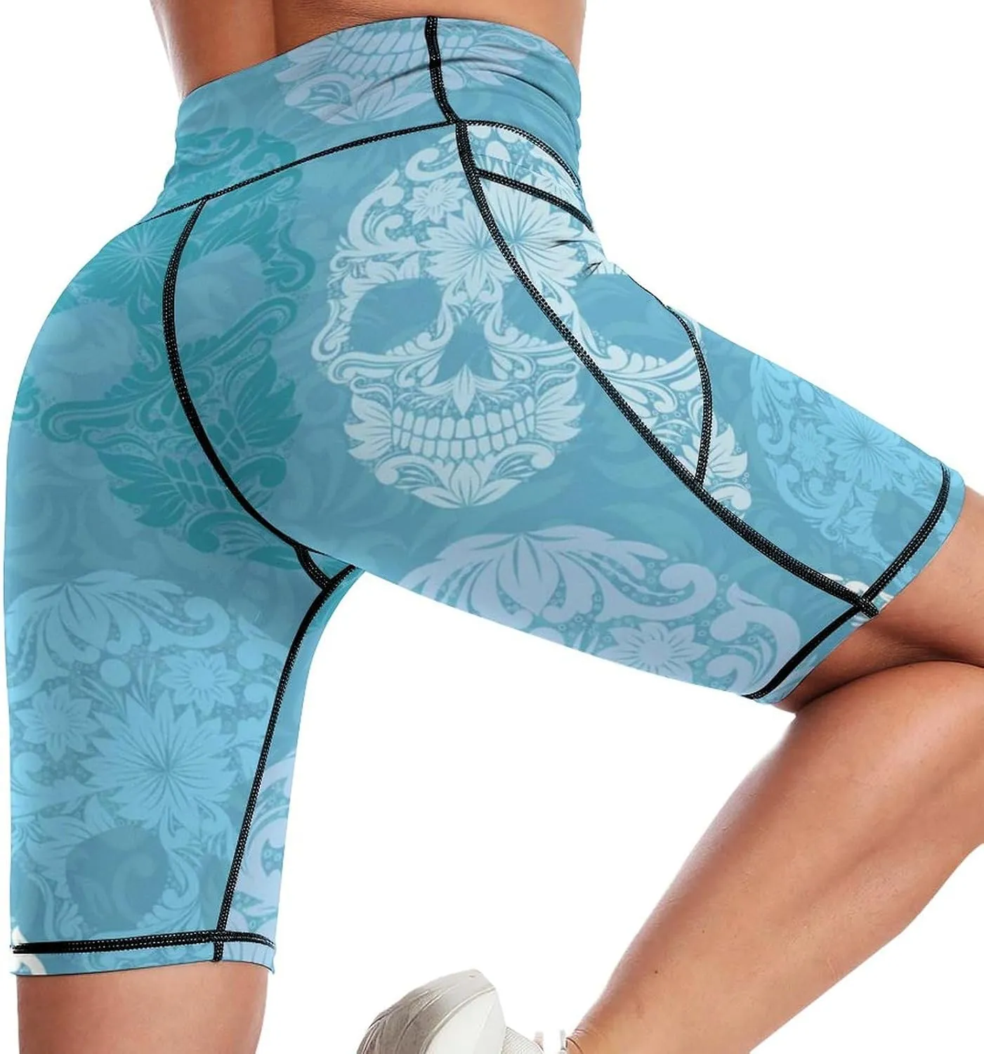 Women's High Waist Fashion Workout Yoga Shorts Tummy Control Athletic Shorts