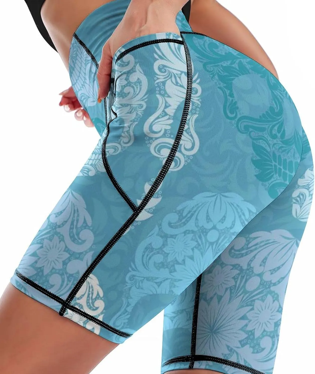 Women's High Waist Fashion Workout Yoga Shorts Tummy Control Athletic Shorts