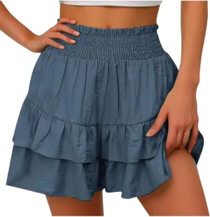 Women's High Waist Ruffle Mini Skirt Cute Flowy Beach Pleated Short Skirt 2025 Summer Fashion Trendy Skorts