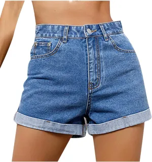 Women's High Waisted Denim Shorts Folded Hem Short Jeans Straight Fit Shorts Summer Stretchy Jean Shorts