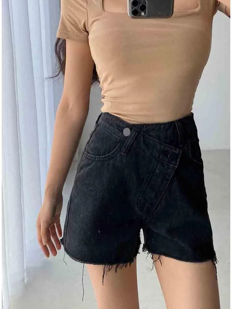 Women's High Waisted Juniors Criss Crossover Jean Shorts Denim Shorts Casual Summer Jean Hot Shorts
