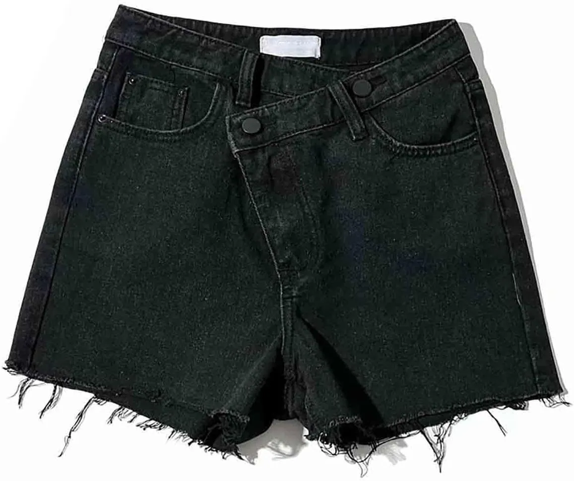 Women's High Waisted Juniors Criss Crossover Jean Shorts Denim Shorts Casual Summer Jean Hot Shorts
