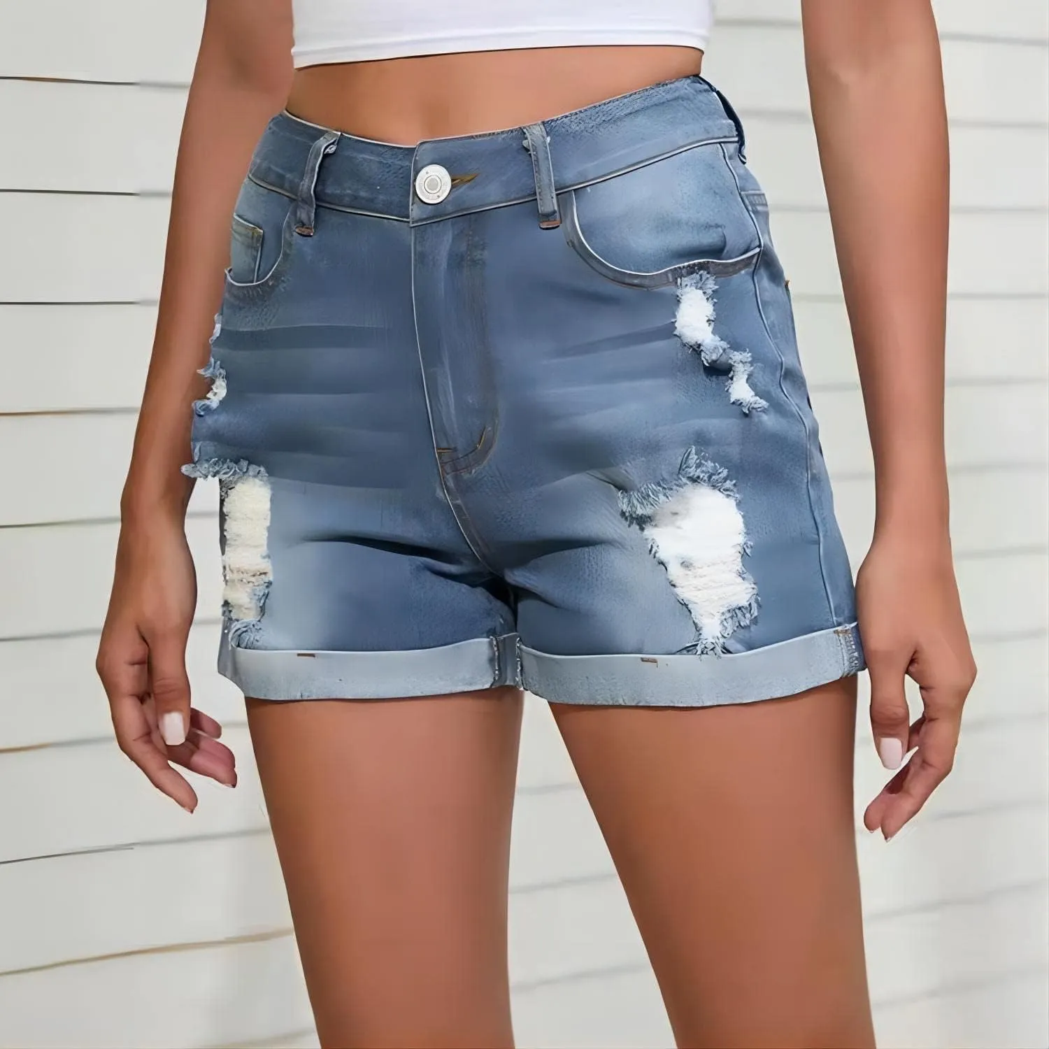Women's High Waisted Ripped Denim Shorts Women Frayed Raw Hem Jean Shorts Black Sexy Denim Hot Pants