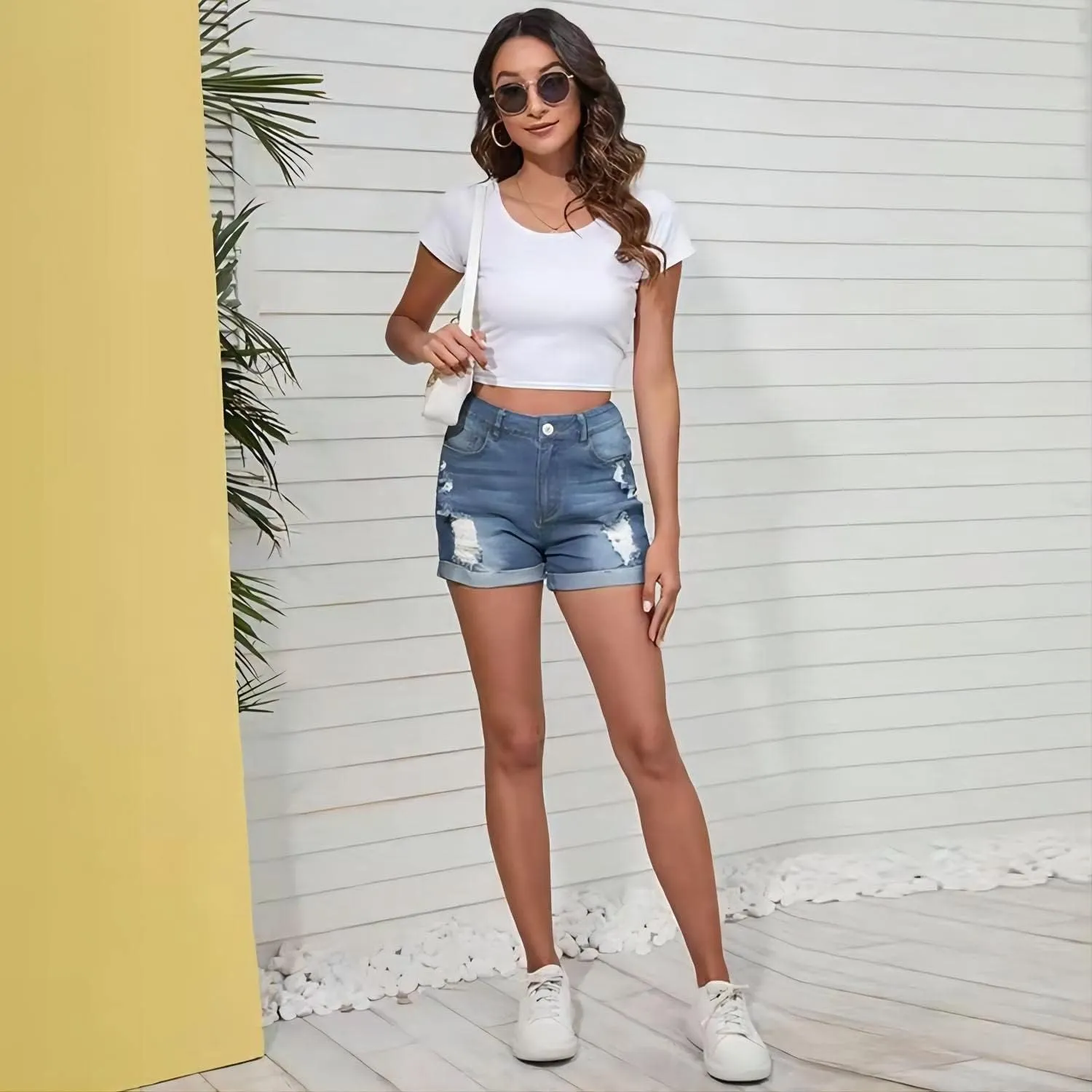 Women's High Waisted Ripped Denim Shorts Women Frayed Raw Hem Jean Shorts Black Sexy Denim Hot Pants
