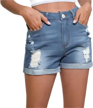 Women's High Waisted Ripped Denim Shorts Women Frayed Raw Hem Jean Shorts Black Sexy Denim Hot Pants