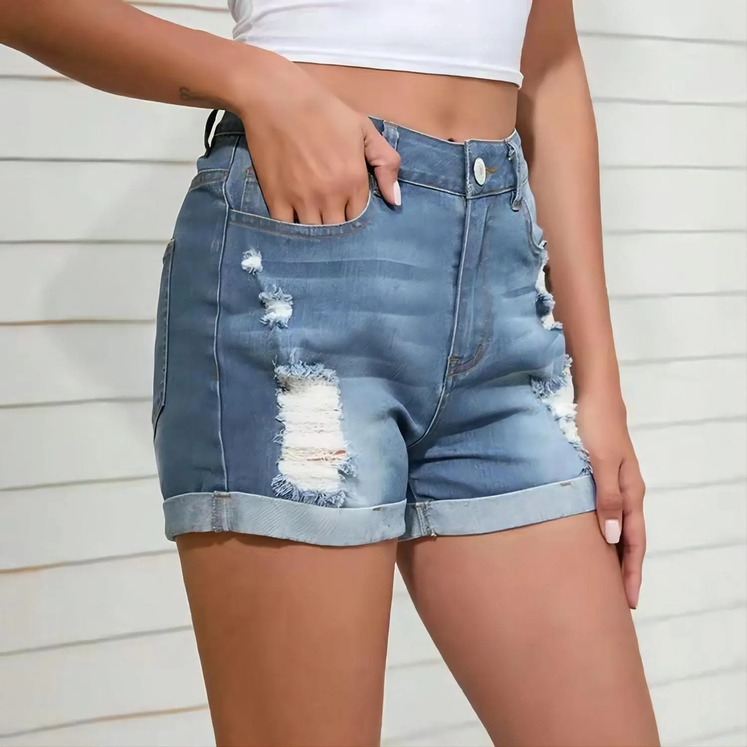 Women's High Waisted Ripped Denim Shorts Women Frayed Raw Hem Jean Shorts Black Sexy Denim Hot Pants