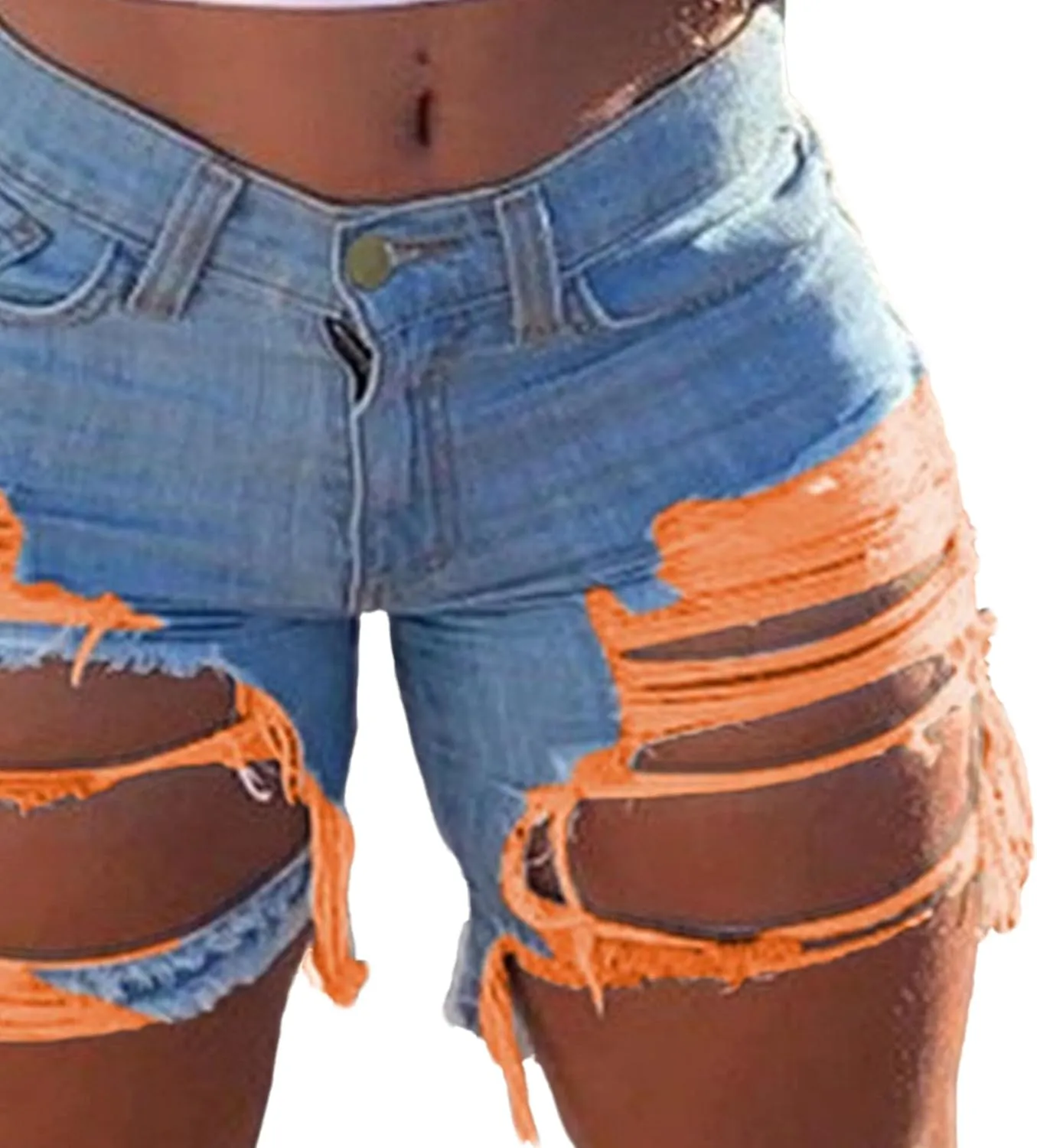 Womens Jean Shorts Ripped Raw Hem High Waisted Distressed Denim Shorts Stretchy Sexy Butt-Lifting Denim Jeans