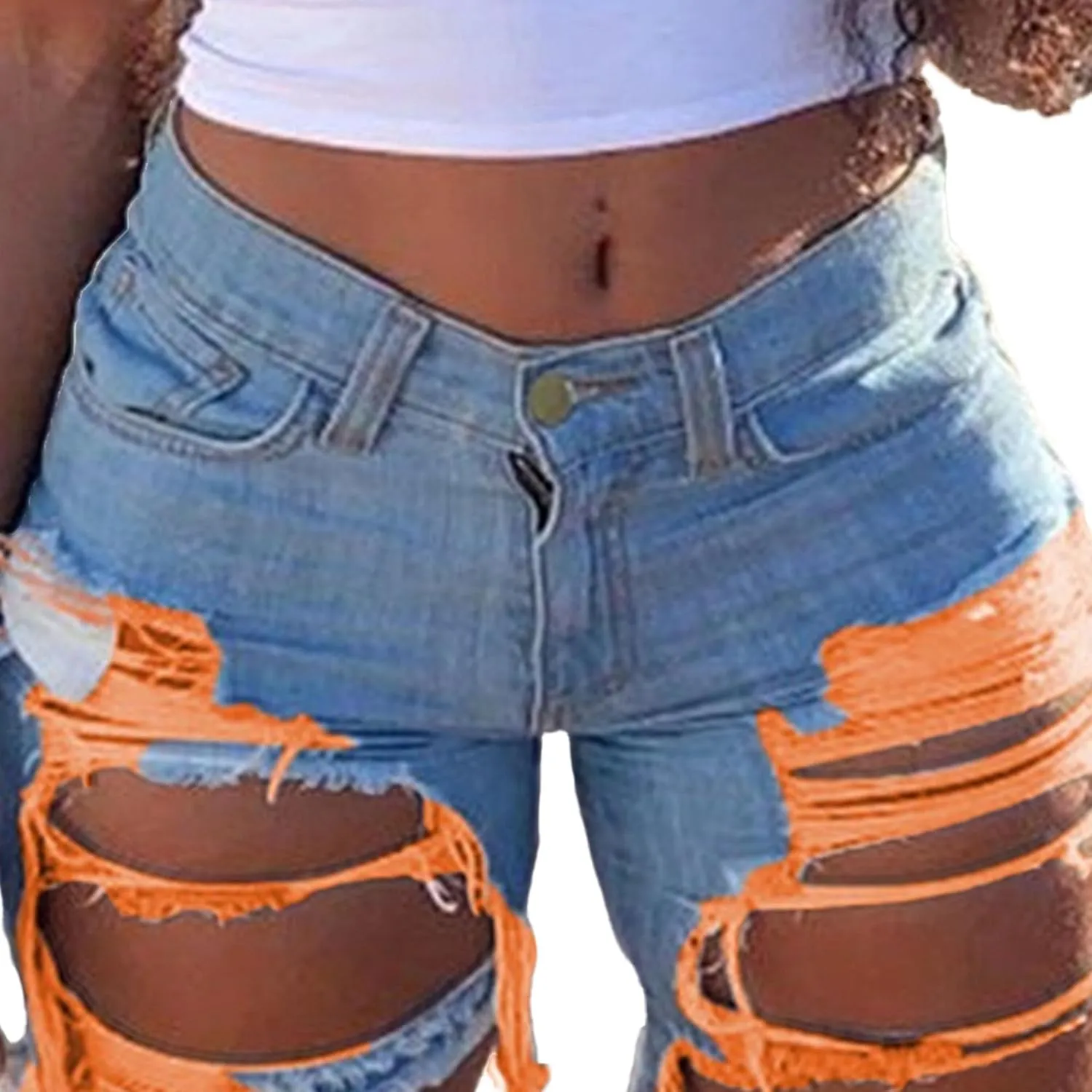 Womens Jean Shorts Ripped Raw Hem High Waisted Distressed Denim Shorts Stretchy Sexy Butt-Lifting Denim Jeans