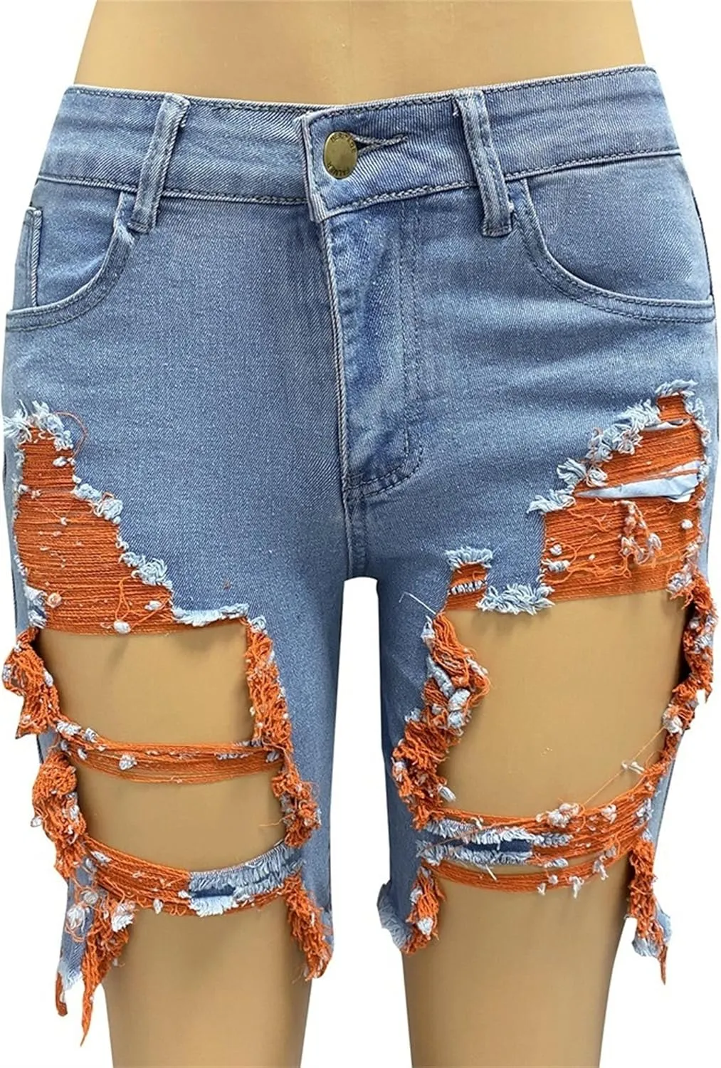 Womens Jean Shorts Ripped Raw Hem High Waisted Distressed Denim Shorts Stretchy Sexy Butt-Lifting Denim Jeans