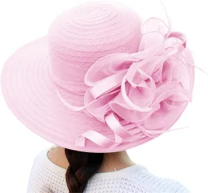 Women's Kentuck𝚢-Derby Church Dress Hat Wide Brim 𝚏 Flower Bridal Shower Hat Derby Hats for Women