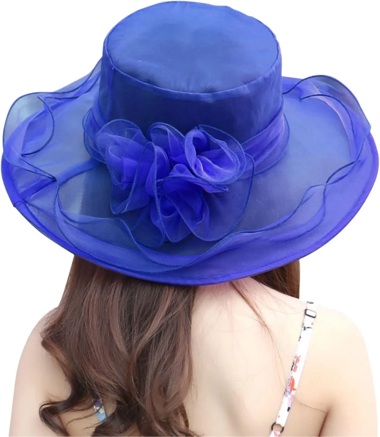 Womens Kentucky Church Derby Hats Fascinators Fancy Hats for Women Tea Party Wide Brim Organza Church Hats Sun Hats
