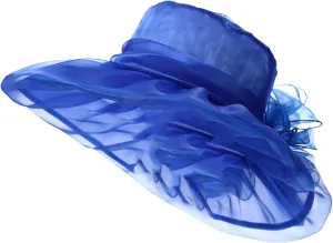 Womens Kentucky Church Derby Hats Fascinators Fancy Hats for Women Tea Party Wide Brim Organza Church Hats Sun Hats