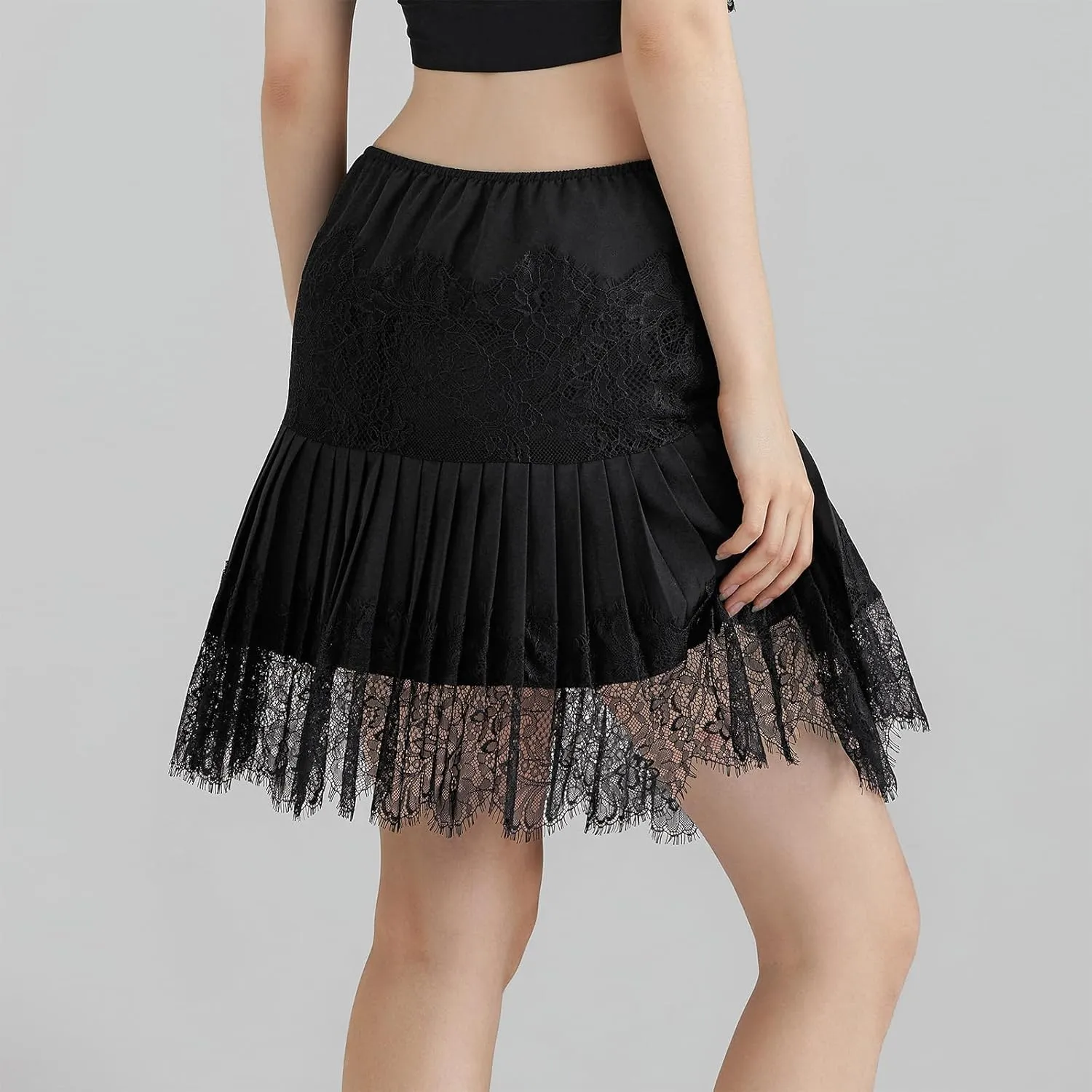 Women's Lace Mini Skirts Low Waist Flowy Ruffle Pleated Skirts Casual Trendy Fairy Aesthetic Short Skirts Streetwear