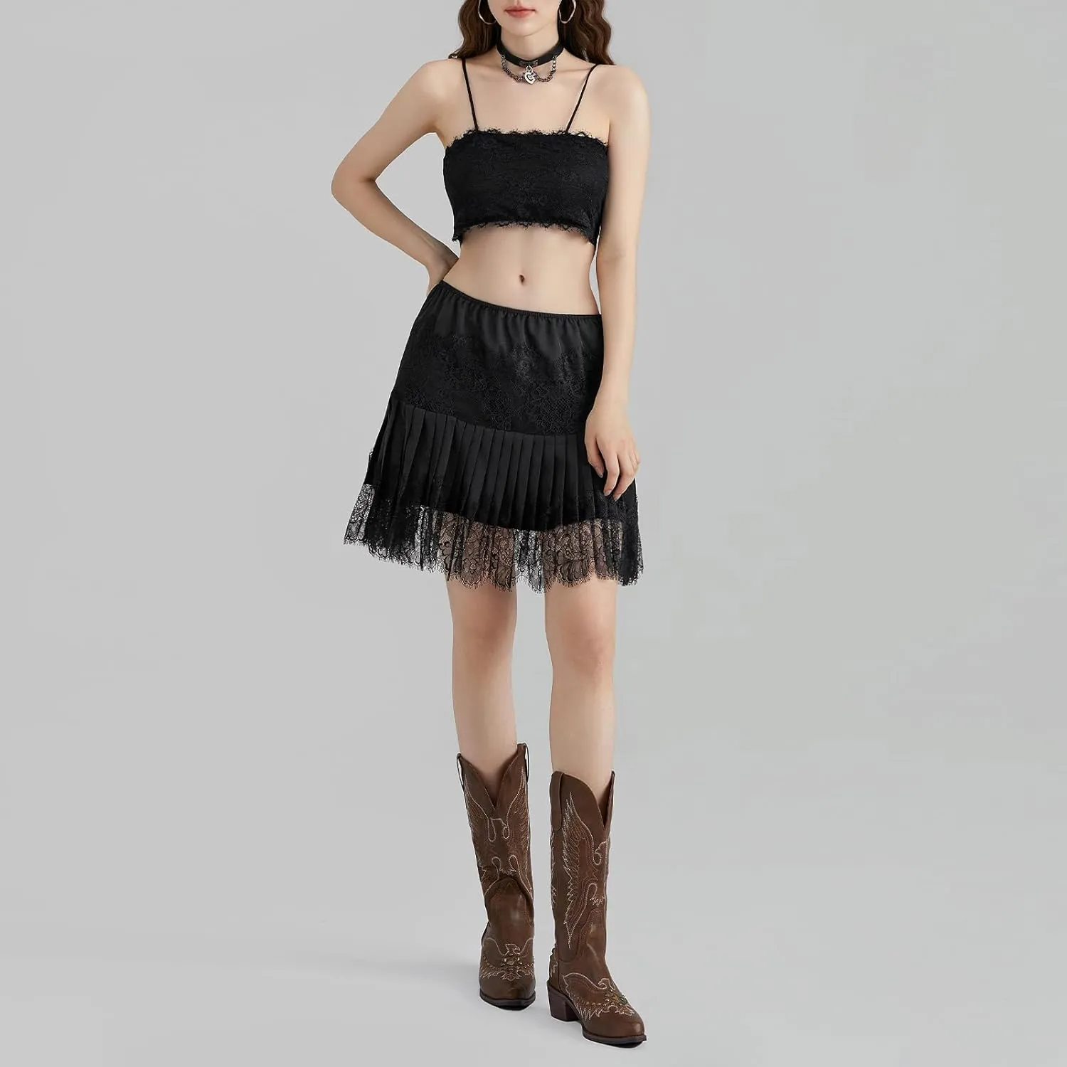 Women's Lace Mini Skirts Low Waist Flowy Ruffle Pleated Skirts Casual Trendy Fairy Aesthetic Short Skirts Streetwear