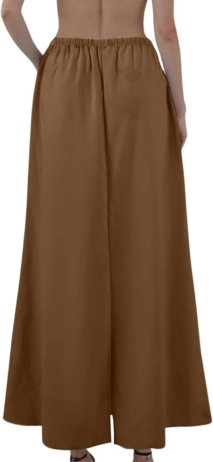 Women's Long Skirts Solid Stretchy Wrap Side Split Athletic Maxi Skirt Trendy, S-2XL
