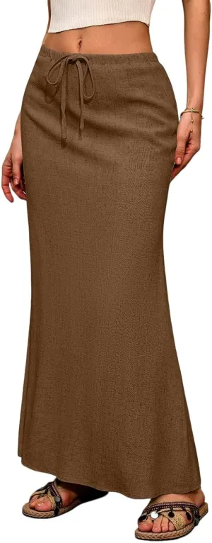 Women's Long Skirts Solid Stretchy Wrap Side Split Athletic Maxi Skirt Trendy, S-2XL
