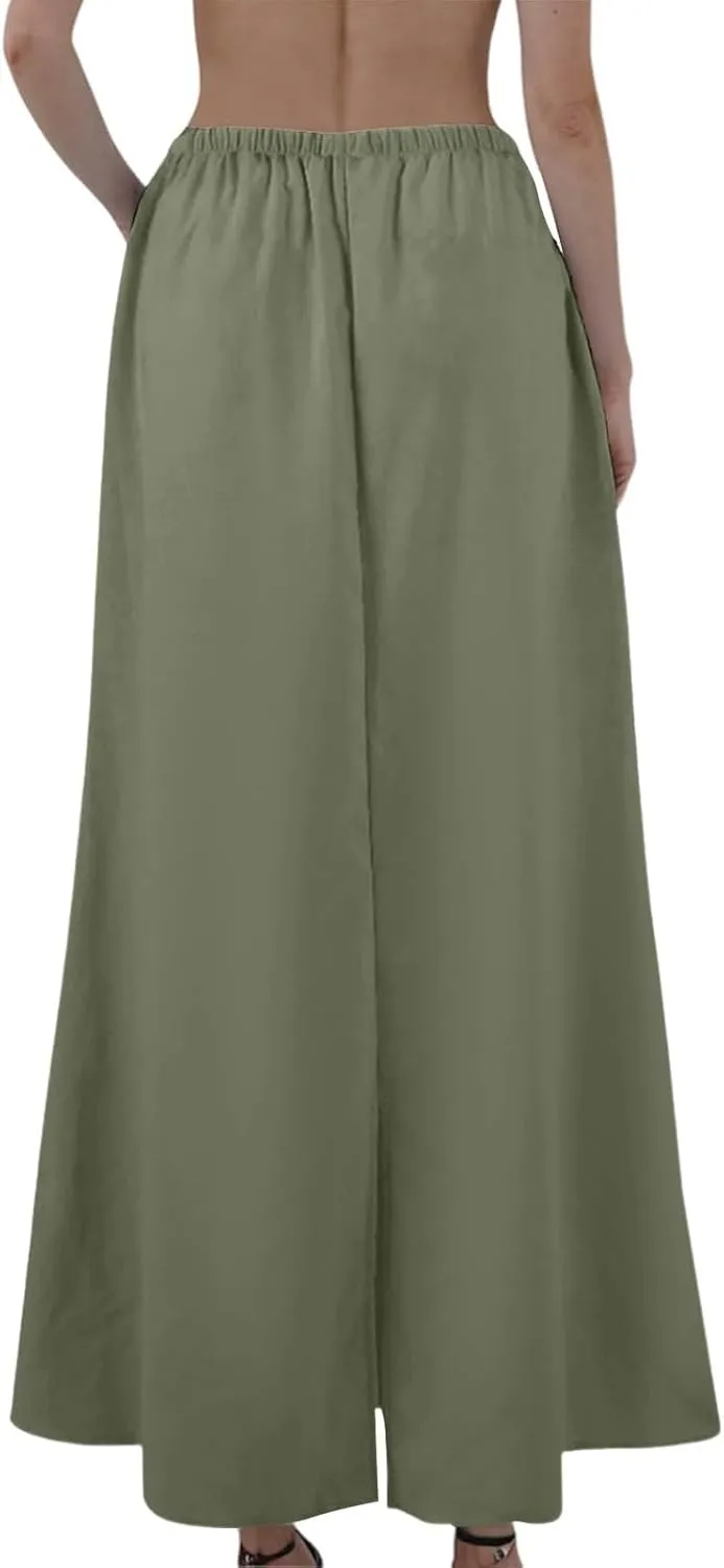 Women's Long Skirts Solid Stretchy Wrap Side Split Athletic Maxi Skirt Trendy, S-2XL