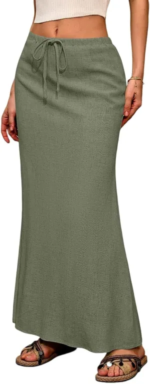 Women's Long Skirts Solid Stretchy Wrap Side Split Athletic Maxi Skirt Trendy, S-2XL