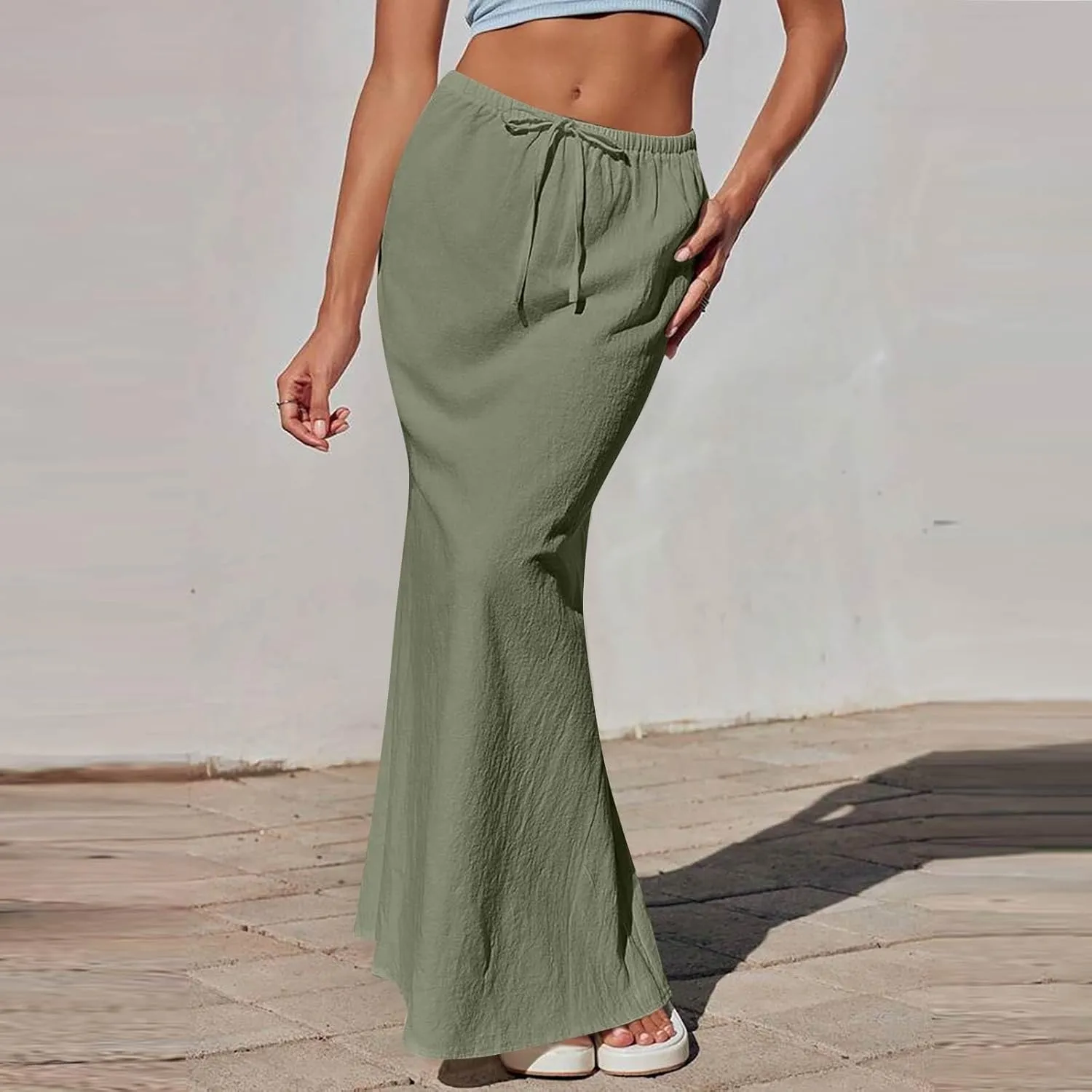 Women's Long Skirts Solid Stretchy Wrap Side Split Athletic Maxi Skirt Trendy, S-2XL
