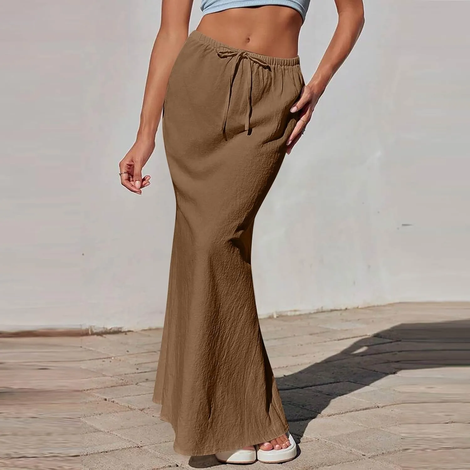 Women's Long Skirts Solid Stretchy Wrap Side Split Athletic Maxi Skirt Trendy, S-2XL