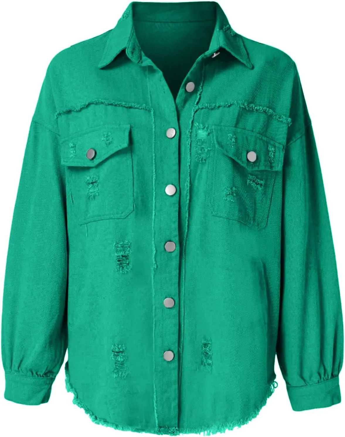 Women's Long Sleeve Button Down Trucker Jackets Works Pockets Western Jean Coat Oversize Stretchy Jean Coat Oversize