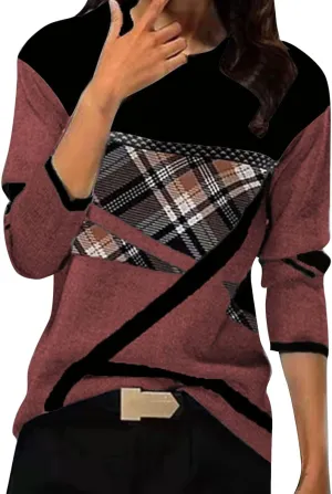 Womens Long Sleeve Color Block Print Sweatshirt Trendy Vacation Going Out Athletic Pullovers Hip Hop Y2K Casual Tops