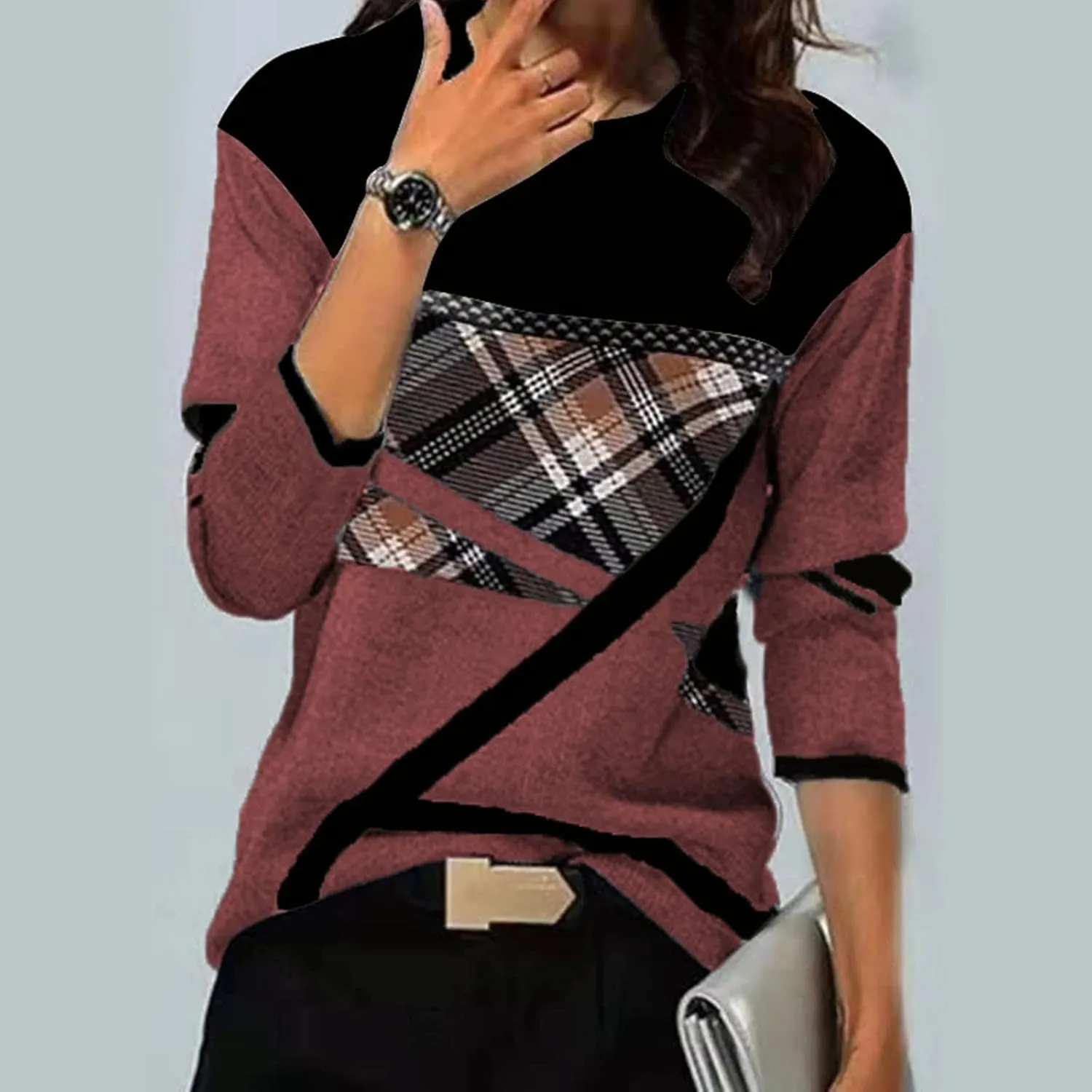 Womens Long Sleeve Color Block Print Sweatshirt Trendy Vacation Going Out Athletic Pullovers Hip Hop Y2K Casual Tops