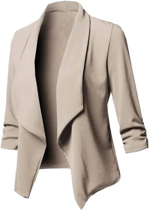 Womens Long Sleeve Crop Cardigan Blazer Lightweight Work Business Trendy Dressy Jackets Open Front Casual Suit Coats
