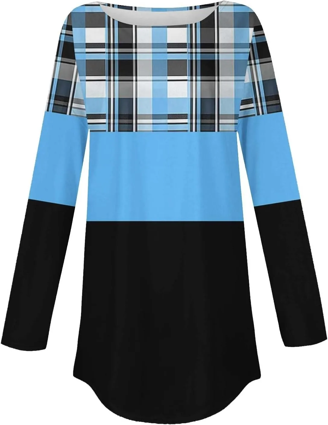 Womens Long Sleeve Round Neck Printed Shirt Trendy Lightweight Strip Plaid Basic Blouses Soft Sport Style Casual Tops
