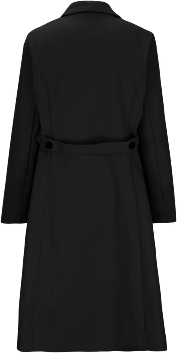 Womens Long Winter Jackets Wool Blend Long Overcoat Lapel Elegant Business Work Trench Jackets Single Breasted Pea Coat